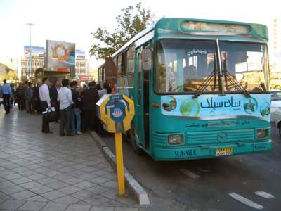 Bus and bus stop in Tehran.